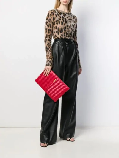 Shop Saint Laurent Monogram Clutch In Red