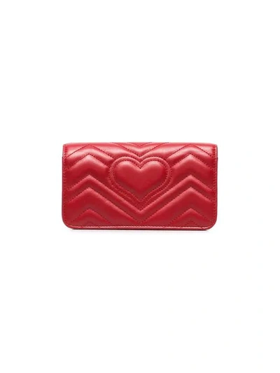 Shop Gucci Marmont Chevron Quilted Leather Bag In Red