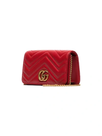Shop Gucci Marmont Chevron Quilted Leather Bag In Red