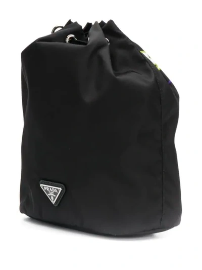 Shop Prada Printed Bucket Bag In Black