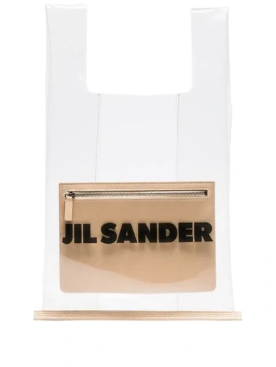 Shop Jil Sander Transparent Logo Market Bag In Neutrals