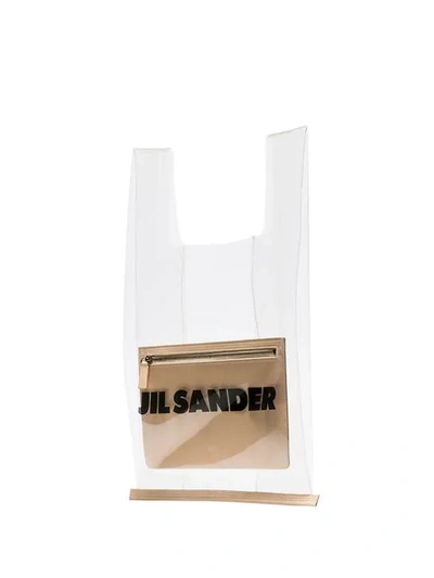 Shop Jil Sander Transparent Logo Market Bag In Neutrals