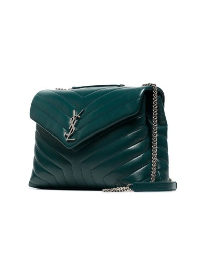 Shop Saint Laurent Green Loulou Quilted Leather Shoulder Bag