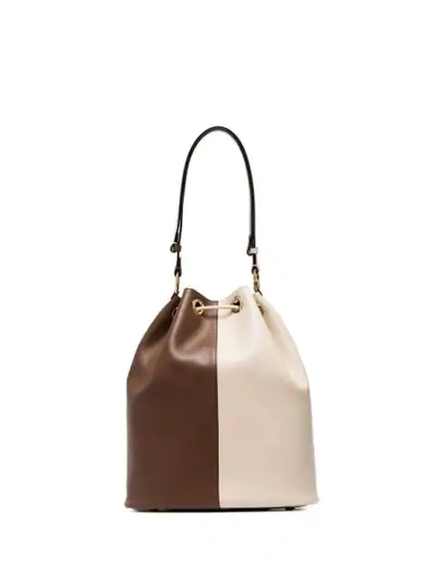 Shop Marni Earring Two-tone Bucket Bag In Brown