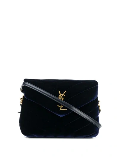 Shop Saint Laurent Loulou Velvet Shoulder Bag In Blue