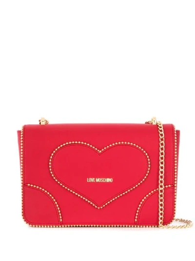 Shop Love Moschino Studded Shoulder Bag In Red