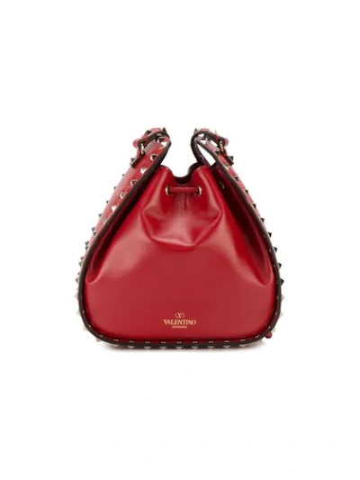 Shop Valentino Red Rockstud Leather Bucket Bag