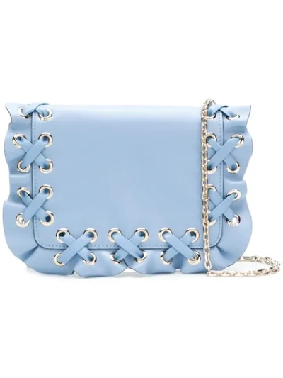 Shop Red Valentino Woven Ruffle Shoulder Bag - Blue