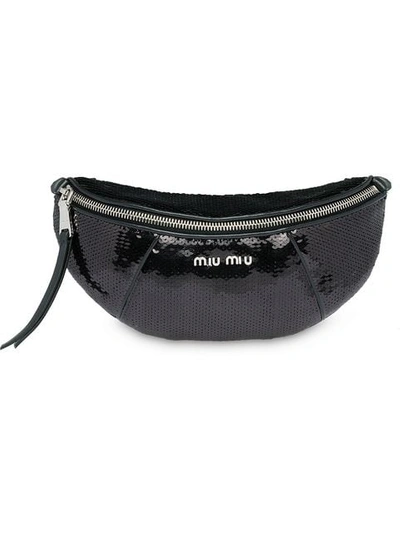 Shop Miu Miu Sequined Leather Belt Bag - F0002 Nero