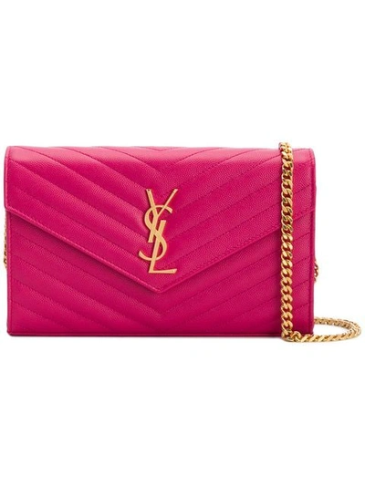 Shop Saint Laurent Monogram Logo Shoulder Bag In Pink