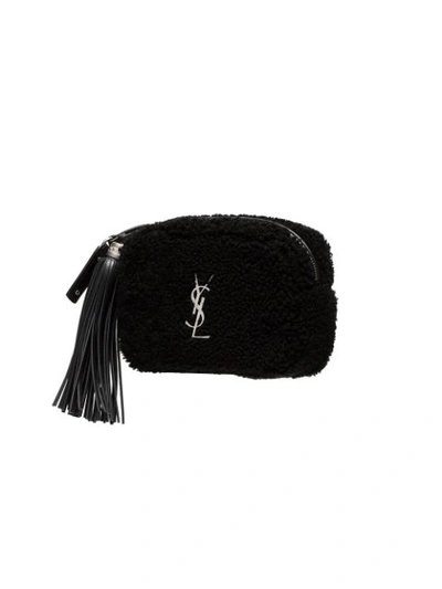 Shop Saint Laurent Black Blogger Logo Shearling Bag