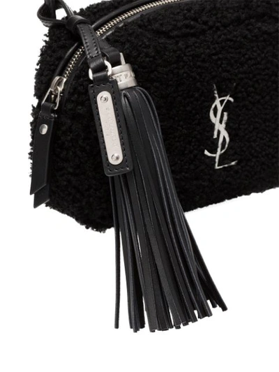 Shop Saint Laurent Black Blogger Logo Shearling Bag