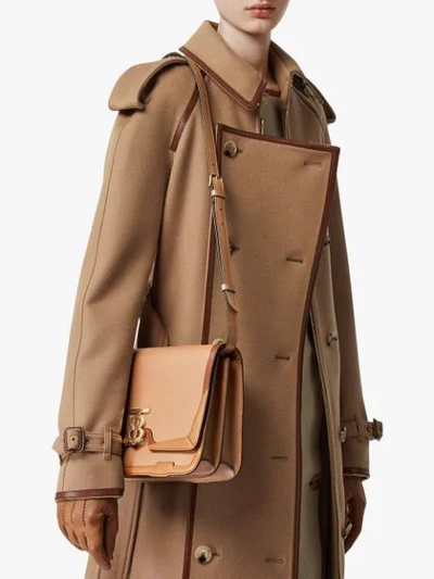 Shop Burberry Medium Appliqué Leather Tb Bag In Brown