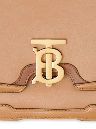 Shop Burberry Medium Appliqué Leather Tb Bag In Brown