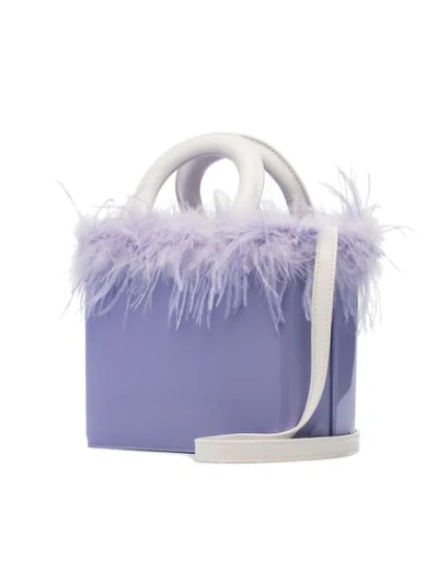 Shop Staud Purple Nic Feather Embellished Patent Leather Tote Bag