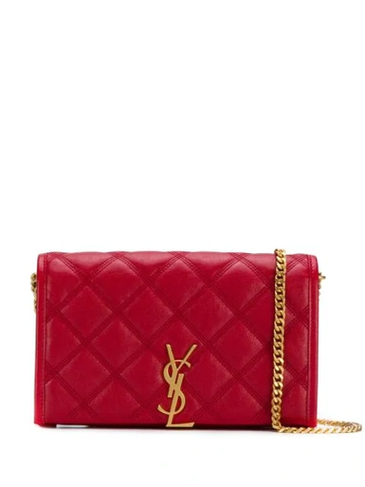 Shop Saint Laurent Becky Quilted Wallet On Chain In Red