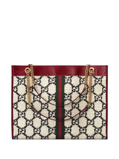 Shop Gucci Rajah Gg Tweed Large Tote In White