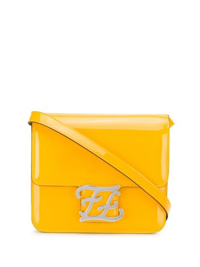 Shop Fendi Logo Plaque Shoulder Bag In Yellow