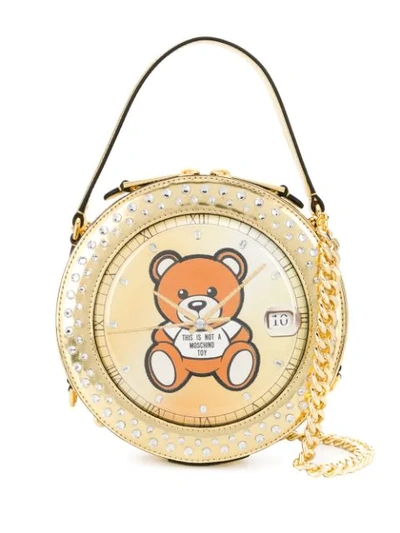 Shop Moschino Round Teddy Bear Bag In 1606 Gold