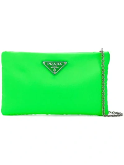 Shop Prada Padded Nylon Clutch Bag In Green