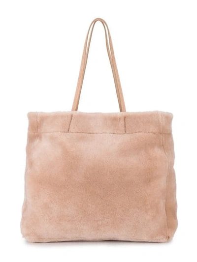 Shop Prada Pink Shopper Shearling Tote Bag - Neutrals