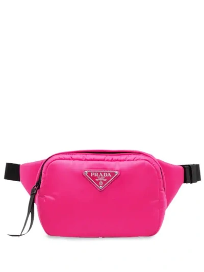 Shop Prada Logo Plaque Padded Belt Bag In Pink