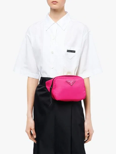 Shop Prada Logo Plaque Padded Belt Bag In Pink