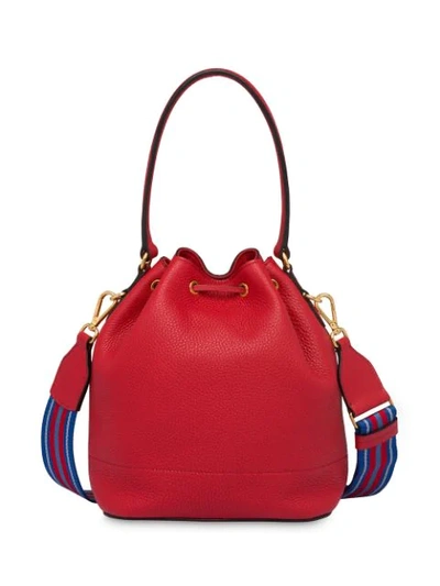 Shop Prada Drawstring Bucket Bag In Red