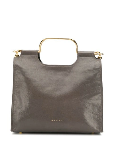 Shop Marni Gold-tone Detail Tote  In Brown