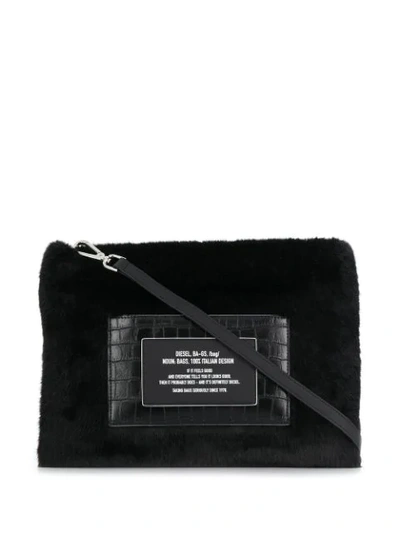 Shop Diesel Faux-fur Clutch With Croc Detail In Black
