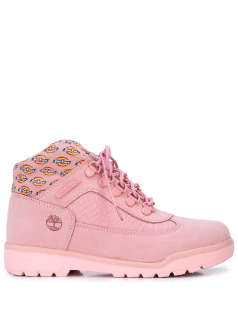 pink timberland field boots