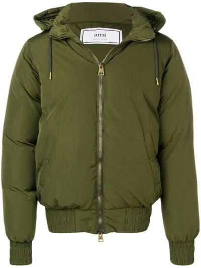 Shop Ami Alexandre Mattiussi Hooded Down Jacket In Green