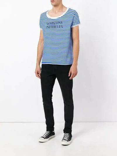 Shop Garcons Infideles Striped Logo T-shirt - Blue