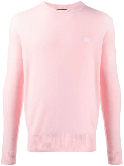 Shop Acne Studios Face Patch Crew Neck Jumper In Pink