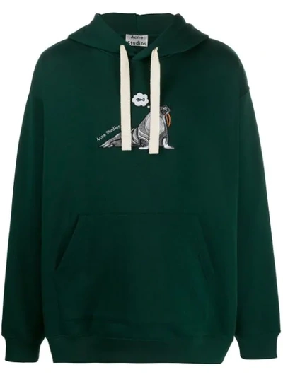 Shop Acne Studios Animal Embroidered Hoodie In Aay-forest Green