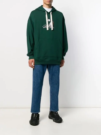 Shop Acne Studios Animal Embroidered Hoodie In Aay-forest Green