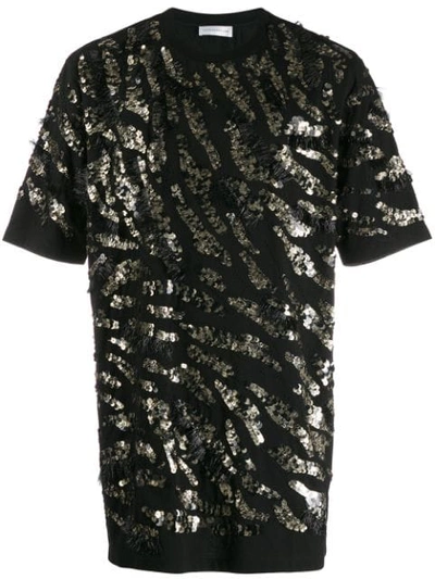 FAITH CONNEXION OVERSIZED SEQUIN-EMBELLISHED T-SHIRT - 黑色