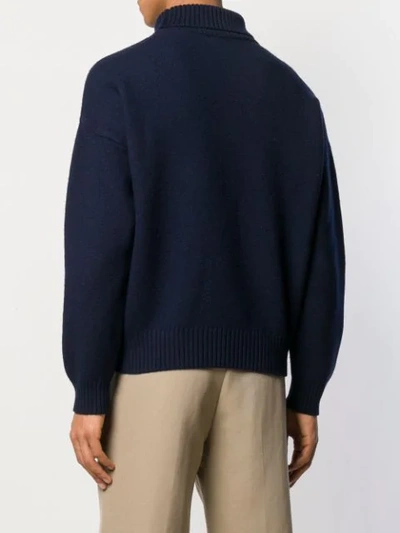 Shop Ami Alexandre Mattiussi Ami De Coeur Intarsia Oversize Funnel Neck Felted Sweater In Blue