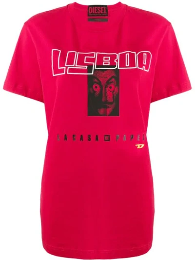 Shop Diesel X La Casa De Papel Lisboa Printed T-shirt In Red