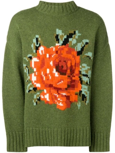 Shop Ami Alexandre Mattiussi Hand-knitted Crew Neck Oversize Sweater In Green