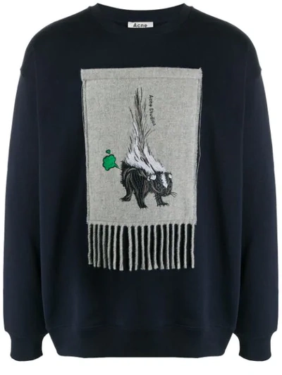 Acne Studios Animal Embroidered Patch Sweatshirt In Blue | ModeSens