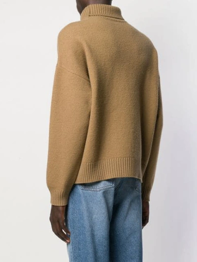 Shop Ami Alexandre Mattiussi Ami De Coeur Intarsia Oversize Funnel Neck Felted Sweater In Neutrals