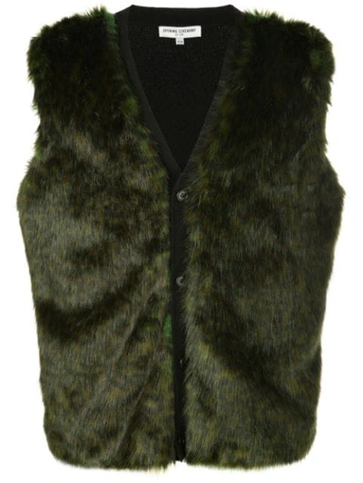 Shop Opening Ceremony Faux Fur Buttoned Gilet In 3401 Green Multi