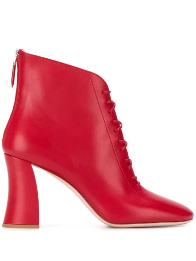 Shop Miu Miu Leather Lace-up Booties In Red