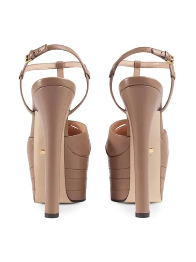 Shop Gucci Porcelain Rose Stacked Platform Leather Heels In Neutrals