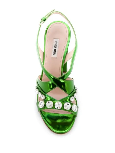 Shop Miu Miu Embellished Block Heel Sandals In F0225 Mela