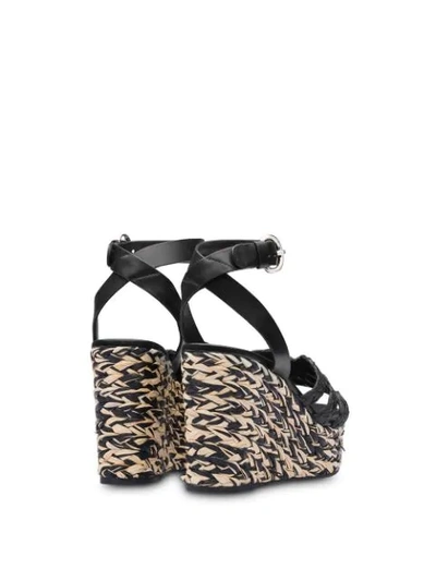 Shop Prada Braided Wedge Sandals In Black