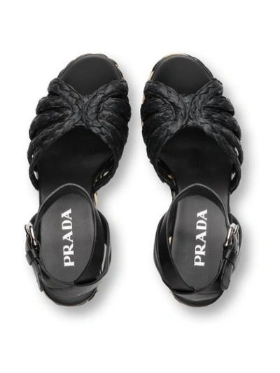 Shop Prada Braided Wedge Sandals In Black