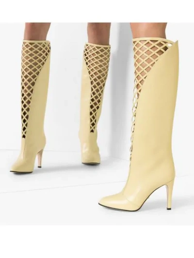 GUCCI YELLOW CUTOUT 95 LEATHER KNEE HIGH BOOTS - 大地色