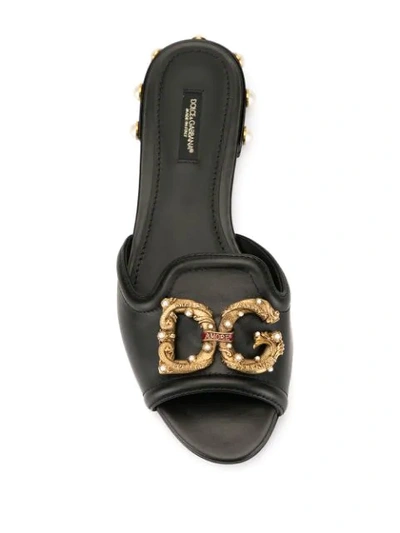 Shop Dolce & Gabbana Embellished Logo Slides In Black